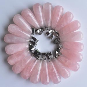 Pedra natural encantos longos Forma de gota rosa Pingentes de quartzo Chakras gem pedra apto brincos colar fazendo sortido