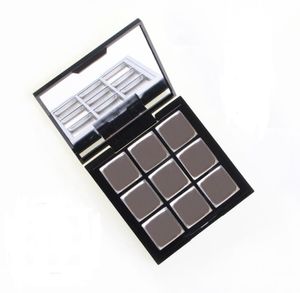 9 galler tomt ögonskugga låda med spegel, aluminium svart palettpannor, sminkverktyg, kosmetiska diy högkvalitativa plastlådor sn2847