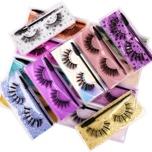 3D Faux Mink Eyelashes with Brow Brush Synthetic Fiber Natural Look Wispy Thick False Lashes