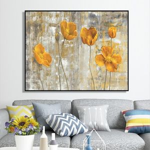 100% pintado mão abstrata flores amarelas arte pintura a óleo sobre tela de parede de parede parede adorno fotos para sala de estar decoração de casa 210310