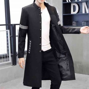 Windbreaker Mäns Vår och Höst Kinesisk vind över-knä Coat Cloda Trendy Stand-Up Collar Tunic Student Slim W 210819