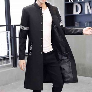 Giacca a vento da uomo primavera e autunno vento cinese cappotto sopra il ginocchio mantello alla moda collo alto tunica studente slim w 210819