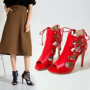 Sandals Peep Toe Gladiator Women Sexy Summer Shoes Breathable Cool Spring OL Party High Heel Ankle Boots Large Size 45