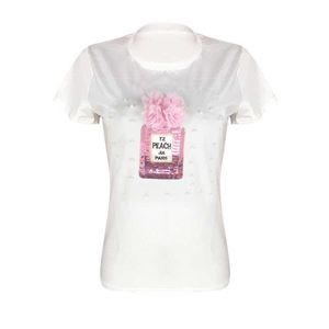 2018 Spring Summer 3D Floral Sequins Bottle Tshirt Cotton Tops Women T Shirt Y19051301