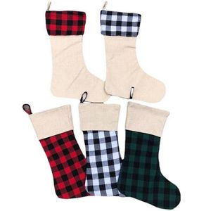 Sublimazione Buffalo Plaid Calza di Natale 12 Stili Blank Xmas Candy Socks Gift Bag Calze di Babbo Natale Albero di Natale Oranment CYZ3280