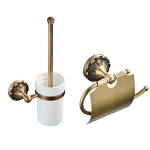 Toilettenbürstenhalter, antikes Badezimmer-Zubehör, Bürstenhalter aus Bronze, Messing, Rollenpapier, Wandmontage-Zubehör-Set