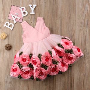 Toddler Kid Girls Flower Dress Princess Lace Rose Bröllop Brudtärna Tiered Tutu Formell Party Dresses Girl Kostymer 2-8T G1129