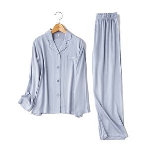 Mulheres de manga comprida pijama calças conjuntos viscose sleepwear moda fêmea de luxo dois pedaços pijamas mulheres nighties homewear 211211