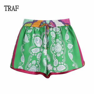 TRAF Women Shorts Za Mulheres Verão Impressão Solta High-Waisted Cordão Calções Casuais Moda Plus Size Mulher Shorts Férias 210611