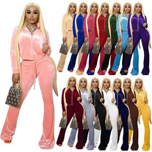 2024 Designer XS Women Fall Winter Velvet Tracksuits Plus size 2XL Thick Sweatsuits Long Sleeve Jacket Flare Pants Two Piece Sets Casual Outfits jogging suits 5699