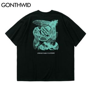 Tees Gömlek Harajuku Arılar Baskı Streetwear Tişörtleri Hip Hop Moda Erkekler Rahat Pamuk Yaz Gevşek T-Shirt Tops 210602