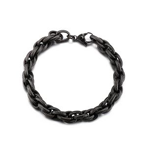 Svart biker Rostfritt stål Mode Rope Twist Chain Link Armband för Mens 8mm 8Inch Smycken