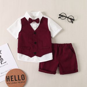 Bambini da neonati formali neonati bambini casual set di abbigliamento per bambini abiti estivi finti camicia da prua con pantaloncini