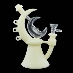 Hookahs 7.6'' Moon Shape Silicone Pipe and Glass Pipes with Bowl Smoking Accessories Dab Rig