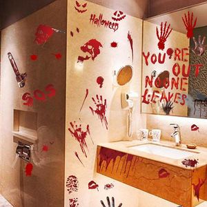 Wall Stickers Halloween Bloody Bat Hand Foot Print Sticker Toilet Stick Guard Party Door Window Removable Glass Horror Props