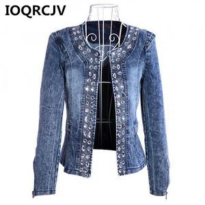 Damenjacken 2022 Herbst Denim Jacke Strass Pailletten Elegante Vintage Kurze Basic Stretch Casual Langarm Frauen Mantel R442