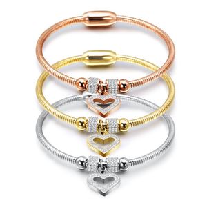 Bangle Modyle Crystal Heart Charm Bracelet Bangles For Women Magnet Clasp Snake Chain L Stainless Steel Wedding Jewelry