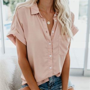 2021 Women's Shirt Summer Women's Blouses Shirt Feminine Blouse Summer Short Sleeve Female Blouse Turn-down Collar Button