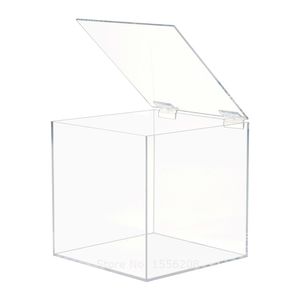 Trasparente cubo acrilico scatola bomboniera di plastica plexiglass stoccaggio festa di nozze pacchetto regalo organizzatore uso ufficio a casa 210315