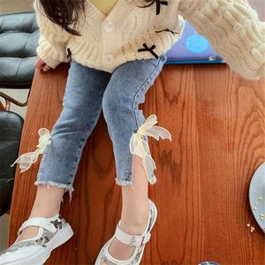 2-7T Jeans für Mädchen Elegante Bogen Nette Denim Hosen Süße Bowknot Stretch Schöne Frühling Kind Hosen Kleinkind Kind Baby Steetwear 210303