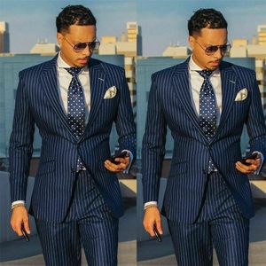 Custom Fashion Pinstripe Groom Tuxedos Men Suits for Wedding Peaked Lapel Slim Fit Man Outfit Latest Coat Pant Designs