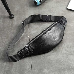 High Quality Pu Leather Waist Bag Men Fanny Pack Casual Adjustable Belt Male Heuptas Bum Banana Sa 211214