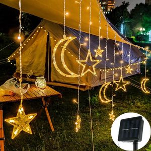 Solar Lamp Star Moon Fairy занавес строки светильника Рождественская гирлянда для бар домашняя свадьба партия сад патио окна декор дистанционного управления