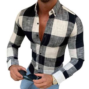 Mens skjorta 2020 Ny stil Mode Men Kläder Långärmad Slå ner Krage Casual Business Basic Wear Plaid Shirts G0105