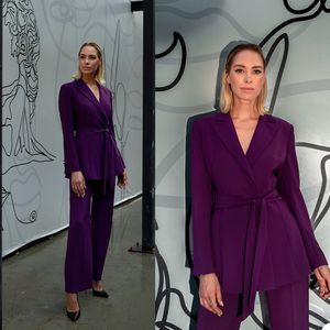Smart Purple Women Suits Slim Fit Office Lady Party Prom Tuxedos Blazer Red Carpet Leisure Outfit Suit (Jacket+Pants)