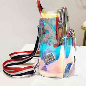 Nowa Moda Girl Clear Transparent See przez PVC Mini Plecak Szkoła Szkolna Bag Book Laser Jelly Przezroczysty Plecak Y1105