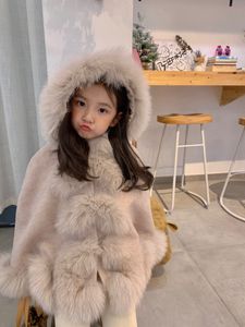 Sweet Baby Girl Princess poncho Jacket Fashion Kids Girls Winter Warm Fur Hooded Cloak Cute Children Outerwear