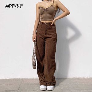 Pantaloni di velluto a coste marroni Pantaloni cargo da donna Harajuku Y2K Pantaloni retrò Primavera Autunno Pantaloni a vita bassa 90S Streetwear Nuovo Q0801 oversize