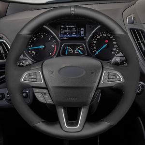 Capa de volante de carro Couro genuíno preto para Ford Focus 2015-2018 kuga 2016-2019 C-Max (Grand C-max) 2015-2020 EcoSport