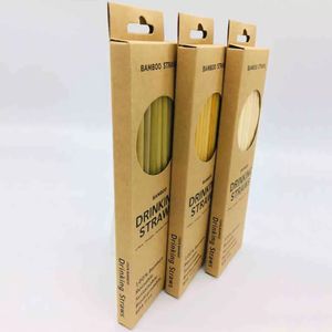 Natural Bamboo Straw Set 12Pcs/Set 20cm Reusable Drinking Straws Case Clean Brush Eco-friendly Healthy Bamboos Cocktail Bar Accessory KK6624HY
