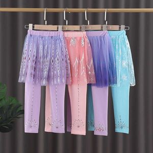 Cartoon Girls Shiny Skirt Legging for Kids Pants Lovely Tutu Fashion Causal Wear Children Sequin Tight 210529