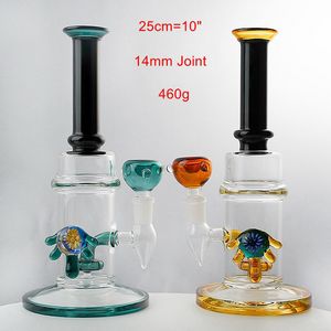 10 Inch Hookahs Straight Type Colored Base&Neck Water Pipes Thick showerhead Perc Glass Bong 14 Female Jiont Oil Dab Rigs Bongs With Bowl CS1223