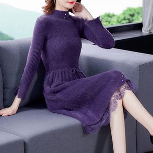 Women's Sweaters Winter Women Elegant Warm Long Turtleneck Mink Cashmere 2021 Autumn Vintage Solid Plus Size Casual Midi Sweater Dresses