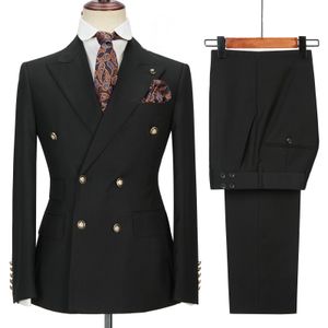 2021 Özel Yapılmış Siyah Düğün Smokin Erkek Takım Elbise Kruvaze Damat Sağdıç Resmi İş Blazer 2 adet (Ceket + Pantolon)