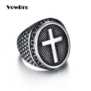 Pierścienie klastra Vowbro 2021 stal Titanium Red Armor Shield Knight Templar Crusade Cross Pierścień Medieval Signet Retro Vintage Rozmiar 8 9 10 11