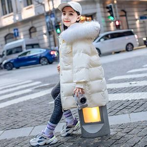 -30 درجة دافئ طويل الفتيات أسفل سترة الأطفال الشتاء snowsuit المعاطف الفرو الحقيقي طوق باركاس الاطفال الملابس TZ976 H0910