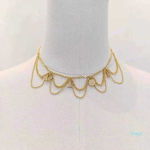 temperament wave tassel three layer Necklace heart pearl full diamond necklace