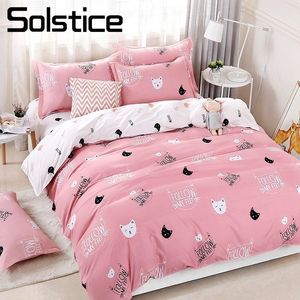 Solstice Home Textil Duvet Cover Sheet Pillow Case Lovely Pink Cat Kitty Sängkläder Ställ Tjejer Kid Tonåring Kvinna Sängkläder Sängkläder C0223