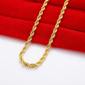 Łańcuchy Kropla Złoty Kolor 6mm Rope Łańcuch Naszyjnik Dla Kobiet Mężczyzn Hip Hop Biżuteria Akcesoria Moda 22 cali