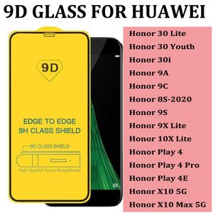9D tampa completa protetor de vidro temperado para Huawei honra 30 lite 30i honor 9a 9c 8s 2020 9s honra 9x lite 10x jogar 4 pro 4e