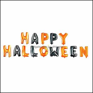 Decorazione per feste Forniture per eventi Festivo Giardino domestico 14 pezzi / set Happy Halloween Palloncino Foil Lettera per palloncini neri e arancioni Jk1909 Dr