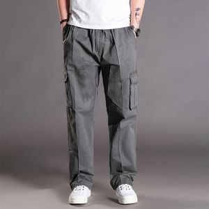 Thoshine Marka Wiosna Jesień Mężczyźni Casual Cargo Spodnie 95% Bawełna Wiele kieszenie Męskie Cienkie spodnie Luźne Plus Size Oversize 210616