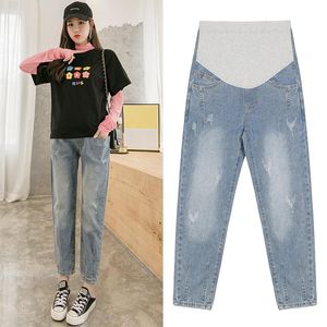 Maternity Bottoms 2021 Spring Pregnant Women Long Loose Abdomen Pants Adjustable High Waist Denim Trousers Casual Belly Jeans Wholesale