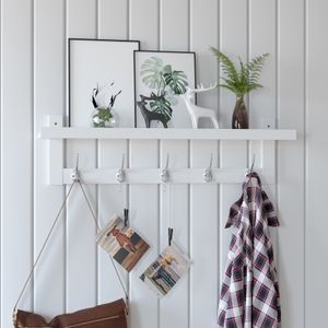 Bamboo Entryway Coat Hook Rack with Dual Metal Hooks Wall Mounted Shelf for Bedroom Bathroom Living Room