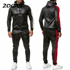 Men's Tracksuits ZOGAA PU Leather Hoodies Set 2 Piece Casual Sweatsuit Hooded Jacket And Pants Jogging Suit Men