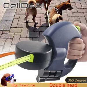 360 graus Double Head Traction Rope Nylon Dog Universal Coleira Automática Retrátil Outdoor Sólido Passeio Líder Pet Fornecimento de Pet 3 M 210712